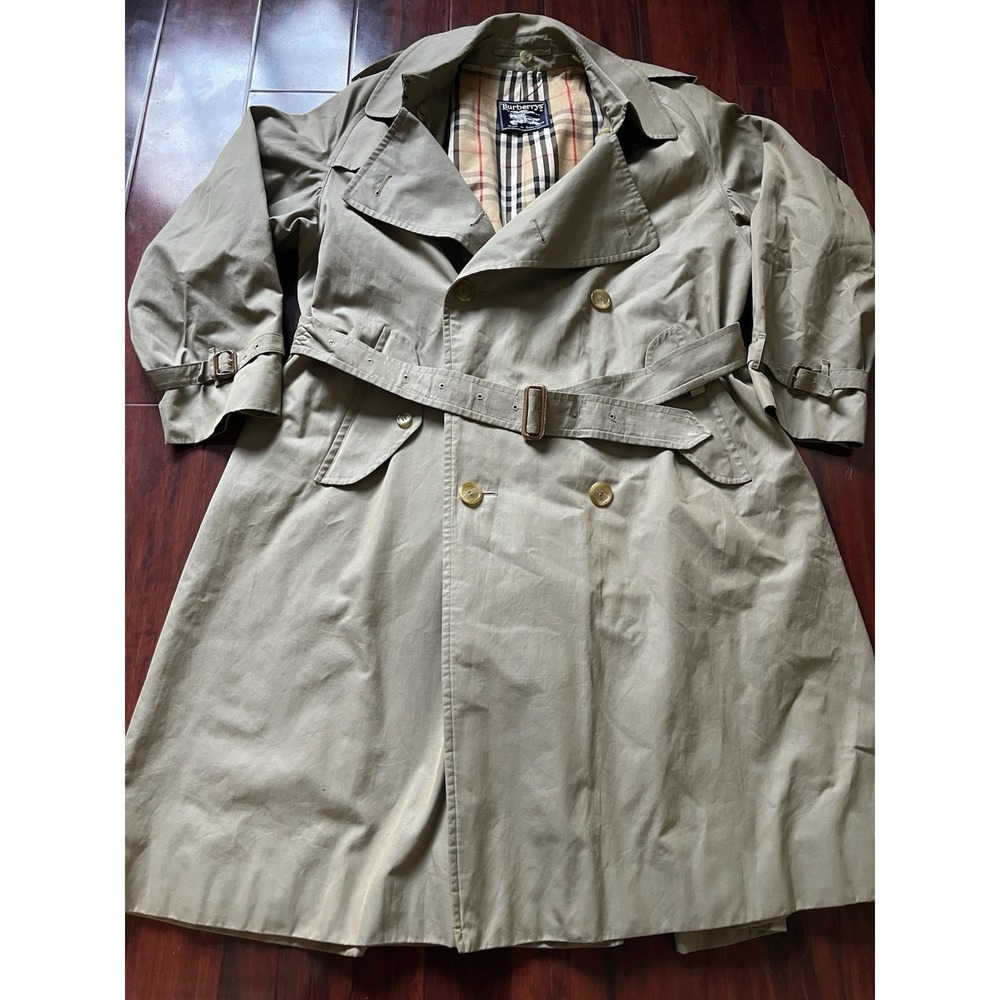 Vintage Burberrys Double Breasted Belted Trench Coat Beige Nova Check Mens 54 XL - Picture 2 of 16